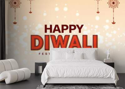 Happy Diwali cream colour background with oil lamp and light decoration wishing or greeting post or banner design vector file Wall mural