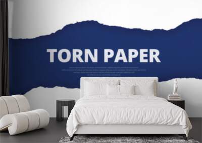 Torn paper ripped blue color edges, empty, blank, sheets web long banner design vector illustration Wall mural