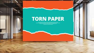 Torn paper two layers Topaz color background post, banner, design Wall mural