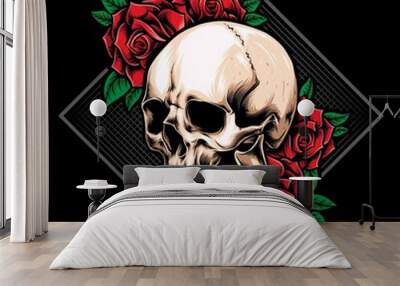 anger skull with roses vector logo Wall mural