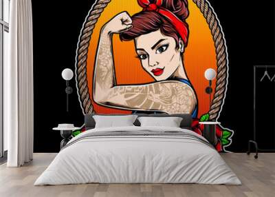 rockabilly girl with tattoo vector Wall mural