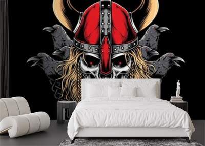 viking warrior with raven vector Wall mural