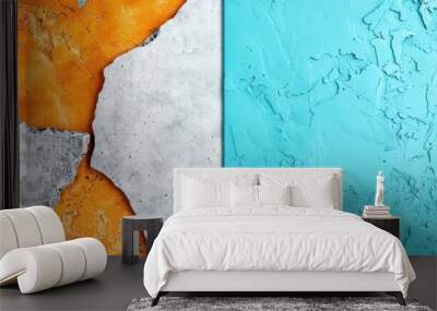 Abstract textured background with contrasting orange and blue cracked surfaces, perfect for creative design and art inspiration. Wall mural