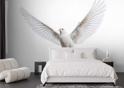 White bird flying isolated on white background.Generative Ai. Wall mural