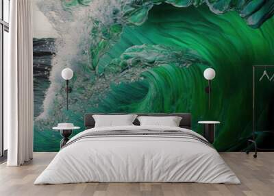 green water abstract flowing paint as artistic wallpaper for design, elegant and slime blob color, created with Generative AI technology Wall mural