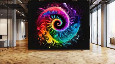 Spiral Happy Holy colorful background. Festival of colors, colorful rainbow holi paint color powder explosion isolated white wide panorama background. Wall mural