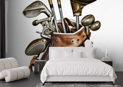 Watercolor of vintage golf bag on white background created with Generative AI technology Wall mural