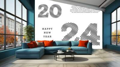 2024 Happy New Year. Template with black and white letter logo for calendar, poster, flyer, banner. Wall mural