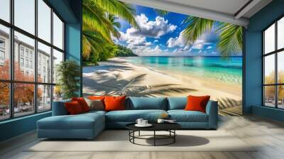 beach with palm trees and sea. AI generated Wall mural