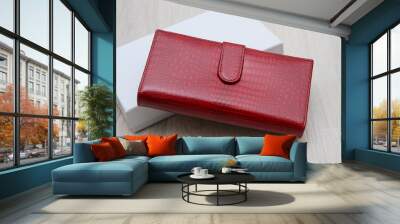 closed red women's wallet Wall mural