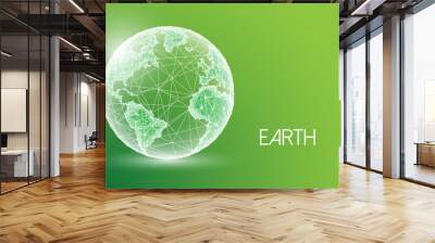 Concept of environmental conservation with planet earth globe in futuristic glowing style on green Wall mural