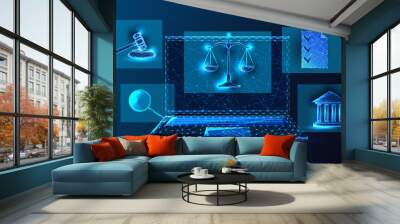 Concept of online legal advice, attorney service in futuristic glowing polygonal style on dark blue Wall mural