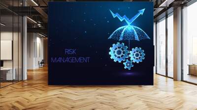 Concept of risk management for business and technology, finance investment on dark blue background Wall mural