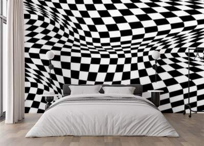 Distorted lines are an illusion of movement. Black and white pattern wavy lines. Vector illusion. Wall mural