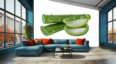 Fresh Aloe vera slice with aloe gel isolated on transparent background. Aloe vera leaf slice for design of herbal medicine or skin care treatment. Wall mural