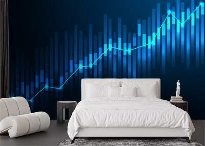 Economics trends, stock market investment graph futuristic concept with glowing growth chart Wall mural