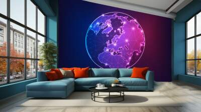 europe on the earth globe view from space with continents outlines abstract background. Wall mural