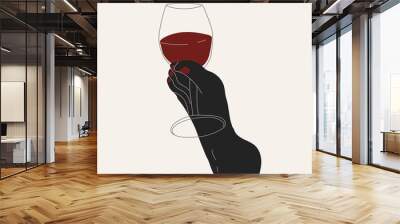 Female legs  holding a wine glass.  Bright vector trend illustration Wall mural