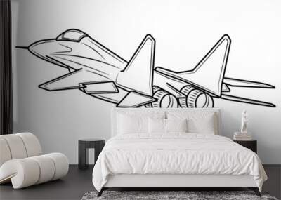 Fighter plane coloring book. Airplane drawing for coloring for kids and kids. Sketch drawing for coloring. Fighter. Vector illustration. Wall mural