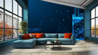 Futuristic cyber security concept with glowing low polygonal padlock Wall mural