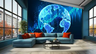 Futuristic Global Economics, Economy trends concept withplanet Earth Globe and abstract growth chart Wall mural