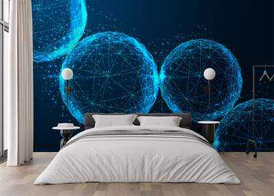 Futuristic glowing connected spheres web banner on dark blue background, line low polygonal style.  Wall mural