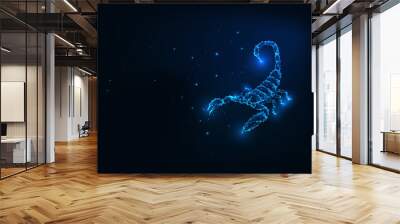 Futuristic glowing low polygonal scorpion isolated on dark blue background. Wall mural