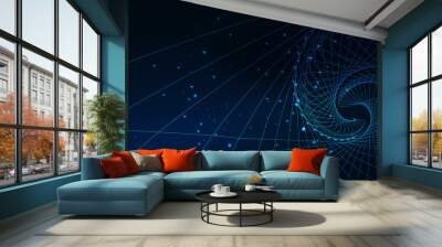 Futuristic science and technology abstract banner with glowing low polygonal spiral pattern Wall mural