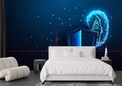 Futuristic spleen protection, immunity concept with glowing anatomical spleen and shield Wall mural