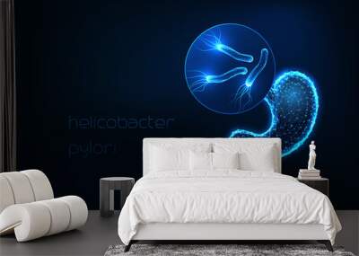 Futuristic stomach inflammation, gastritis concept with glowing low polygonal stomach and bacteria Wall mural