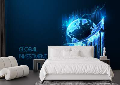 Global investment, world stock market futuristic concept with Earth globe and growth graph Wall mural