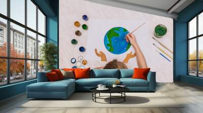 globe painted palms palms earth day Wall mural