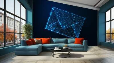 Glowing low polygonal envelope as symbol of electronic mail isolated on dark blue background. Wall mural