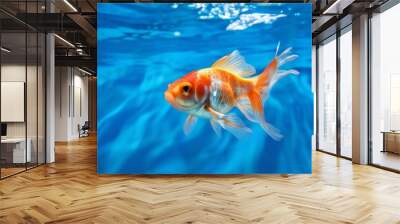 Goldfish in the aquarium. Beautiful goldfish swimming in the water. Wall mural