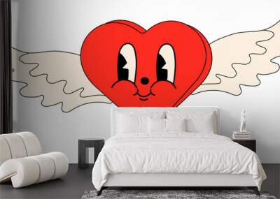 Heart. 30s cartoon mascot character 40s, 50s, 60s old animation style.Valentine's Day concept	 Wall mural