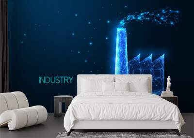 Heavy Industry concept with industrial plant, manufacture building, factory on dark blue  Wall mural