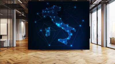 Italy map outline with stars and lines abstract framework. Communication, connection concept. Wall mural