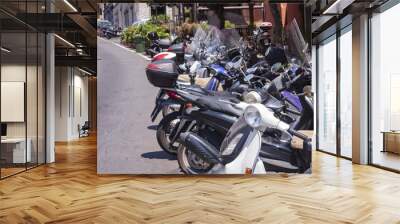 Motorcycles in front of the police station in Taormina, Sicily, Italy Wall mural