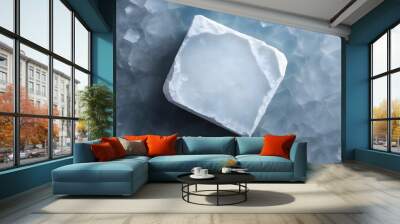 Top view on ice stone with copyspace on iced surface background Wall mural