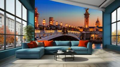 Paris at night, Alexandre III bridge, France Wall mural