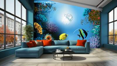 The underwater world with fish and plants  Wall mural