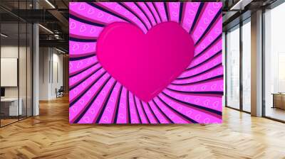 Pink card  with raying and hearts. Vector element for your desig Wall mural