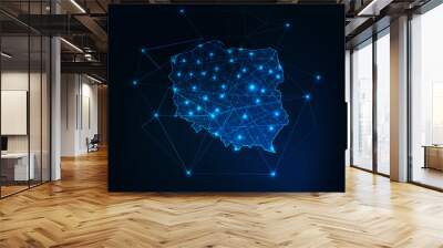 Poland map outline with stars and lines abstract framework. Wall mural