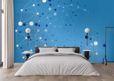 Scientific futuristic background with abstract molecular structure over blue. Wall mural