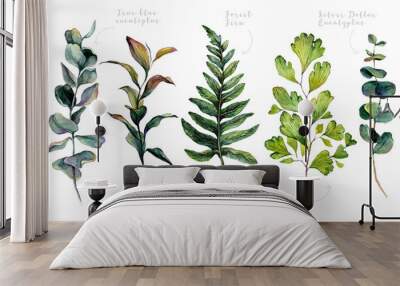 Watercolor Collection of Trendy Greenery Wall mural