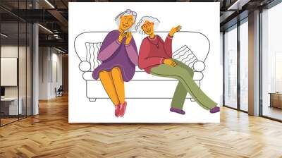 Two older women spend time together. Elderly friends talk Wall mural