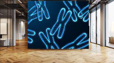 X Chromosomes under microscope on dark blue backgound in futuristic glowing low polygonal style Wall mural