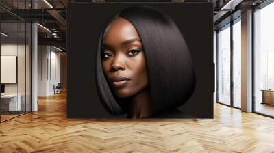 african black girl with bob hairstyle looking at camera isolated on background. Close-up portrait. Beauty cosmetology concept. Generative Ai Wall mural