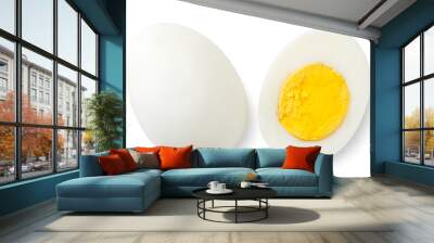 Boiled egg and half top view close-up on a white. Isolated Wall mural