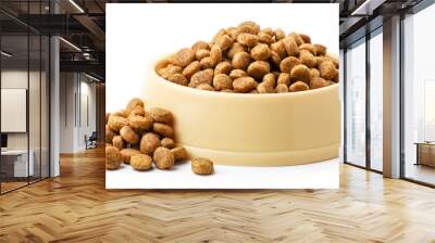 Dry dog food in a bowl on a white background. Isolated Wall mural